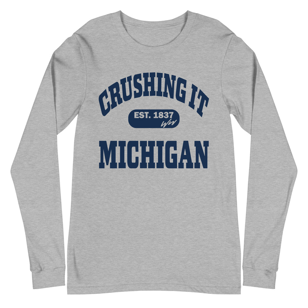 CRUSHING IT MICHIGAN BLUE LONG SLEEVE TEE